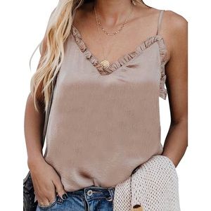 Champagne V-Neck Ruffle Tank Top